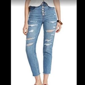 Free People Distressed Ripped Denim Jeans 5 fly button